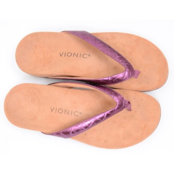 Vionic Dillon Purple Croc Metallic Thong Comfort Sandal Flip Flops Women 7 NEW - Picture 2 of 6